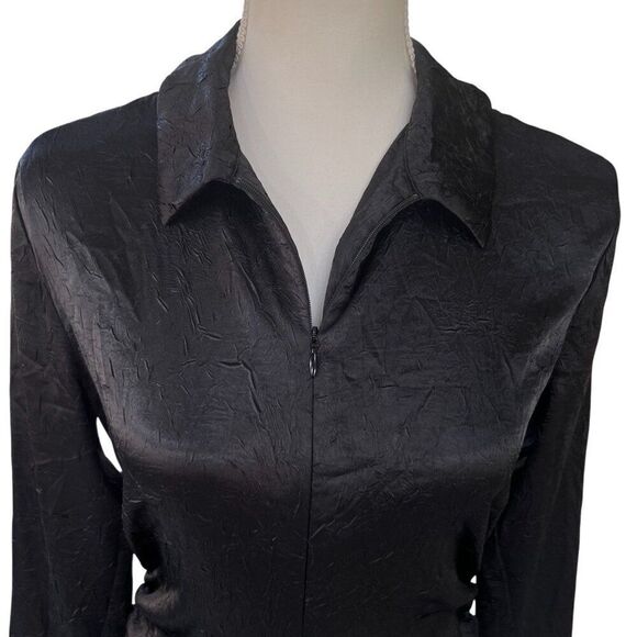 Samsoe Samsoe Ivana Black Crepe Textured Long-Sleeve Collared Midi Dress Size L - Picture 6 of 11